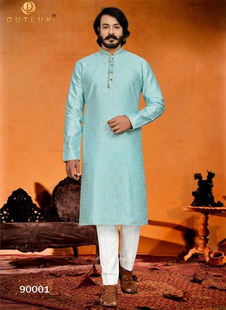 Sky Blue Colour Outluk 90 New Latest Designer Ethnic Wear Jaquard Kurta Pajama Collection 90001
